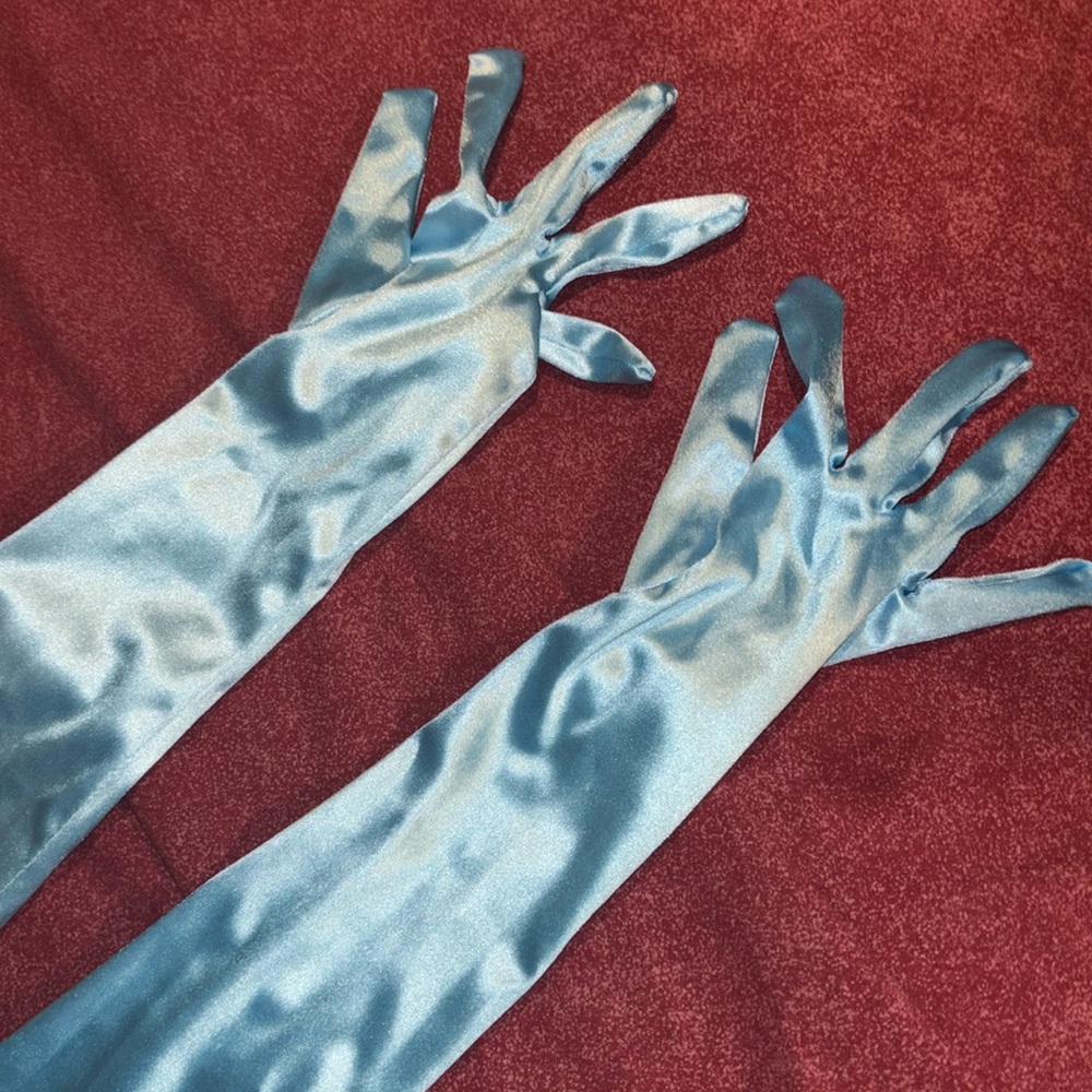 Silk elbow length blue gloves